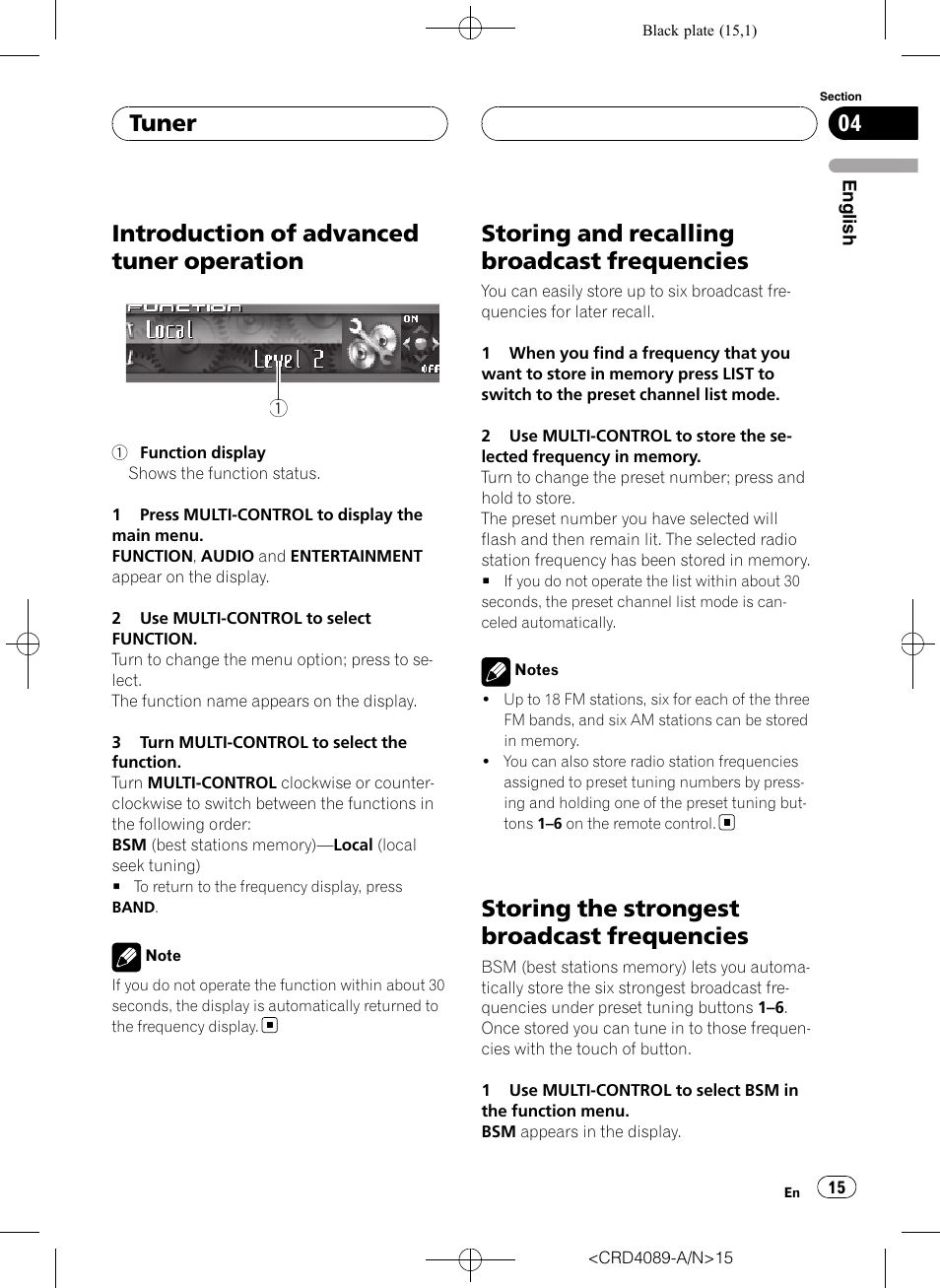 Introduction of advanced tuner, Operation, Storing and recalling broadcast | Frequencies, Storing the strongest broadcast, Introduction of advanced tuner operation, Storing and recalling broadcast frequencies, Storing the strongest broadcast frequencies, Tuner | Pioneer SUPER TUNER III D DEH-P8850MP User Manual | Page 15 / 164