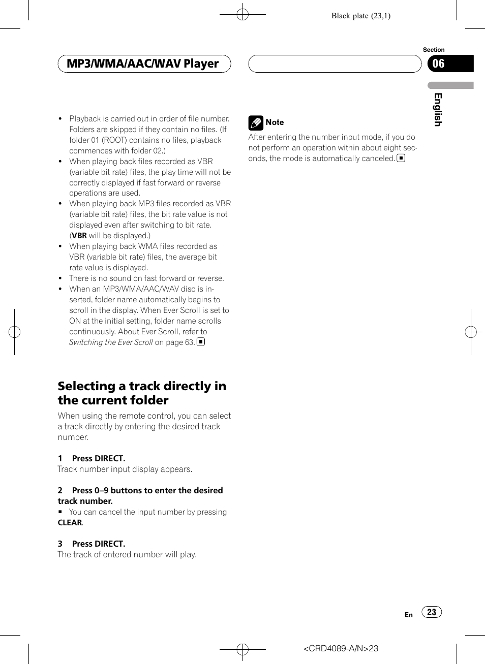Selecting a track directly in the current, Folder, Selecting a track directly in the current folder | Mp3/wma/aac/wav player | Pioneer SUPER TUNER III D DEH-P8850MP User Manual | Page 23 / 164