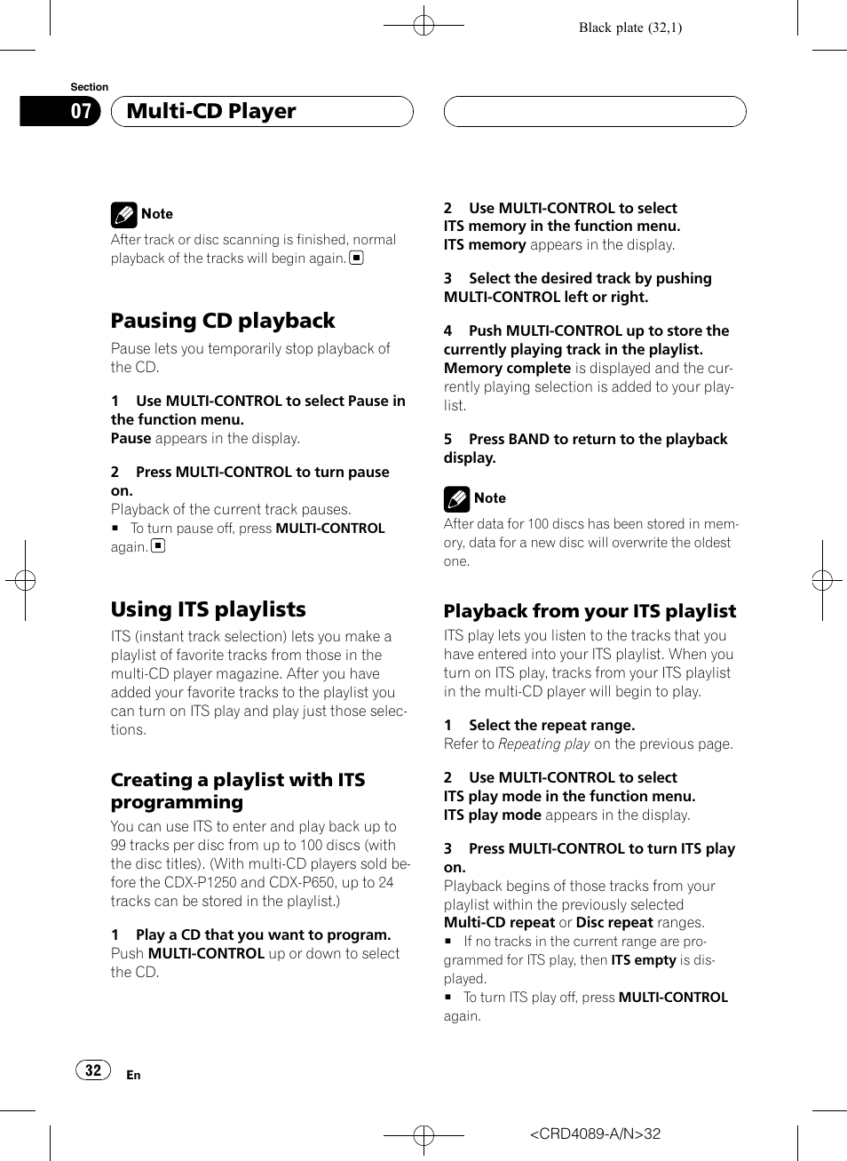 Pausing cd playback, Using its playlists, Creating a playlist with its | Programming, Playback from your its playlist 32, Multi-cd player, Creating a playlist with its programming, Playback from your its playlist | Pioneer SUPER TUNER III D DEH-P8850MP User Manual | Page 32 / 164