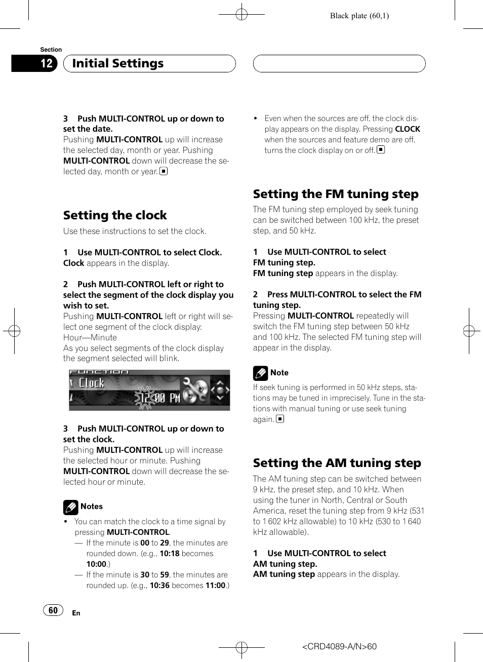 Setting the clock, Setting the fm tuning step, Setting the am tuning step | Initial settings | Pioneer SUPER TUNER III D DEH-P8850MP User Manual | Page 60 / 164
