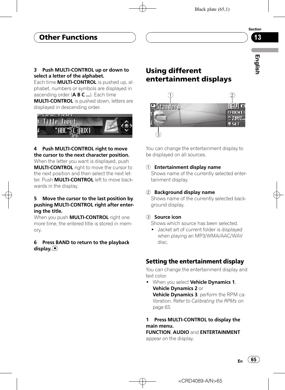 Using different entertainment displays, Setting the entertainment display 65, Other functions | Pioneer SUPER TUNER III D DEH-P8850MP User Manual | Page 65 / 164