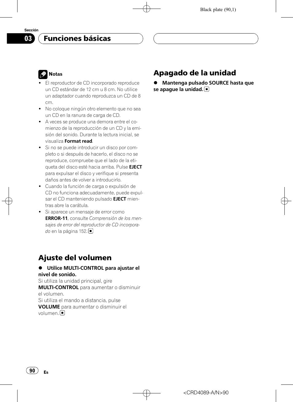 Ajuste del volumen, Apagado de la unidad, Funciones básicas | Pioneer SUPER TUNER III D DEH-P8850MP User Manual | Page 90 / 164