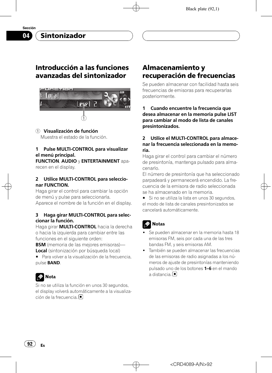 Introducción a las funciones avanzadas del, Sintonizador, Almacenamiento y recuperación de | Frecuencias, Almacenamiento y recuperación de frecuencias | Pioneer SUPER TUNER III D DEH-P8850MP User Manual | Page 92 / 164