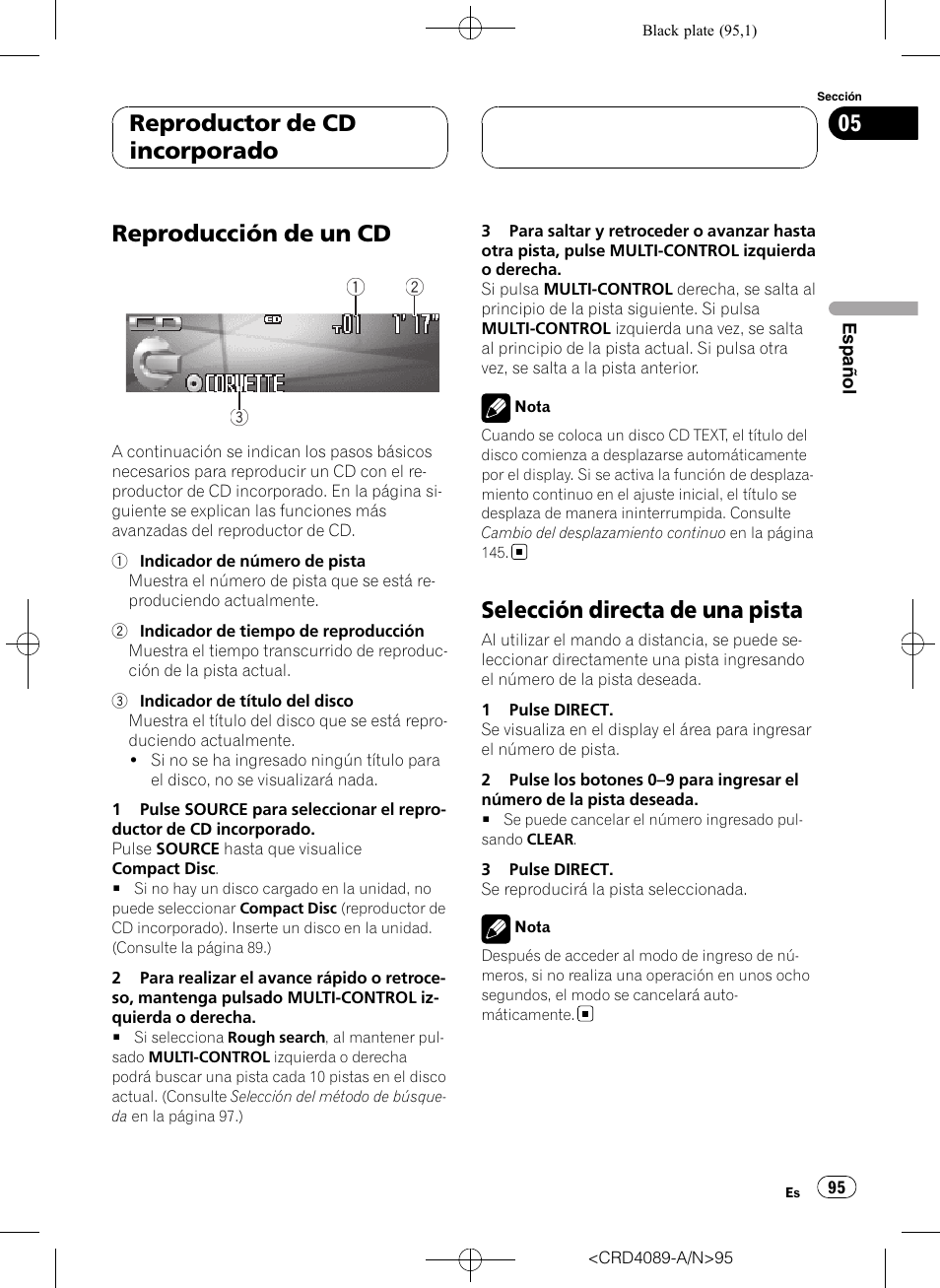 Selección directa de una pista, Reproducción de un cd, Reproductor de cd incorporado | Pioneer SUPER TUNER III D DEH-P8850MP User Manual | Page 95 / 164