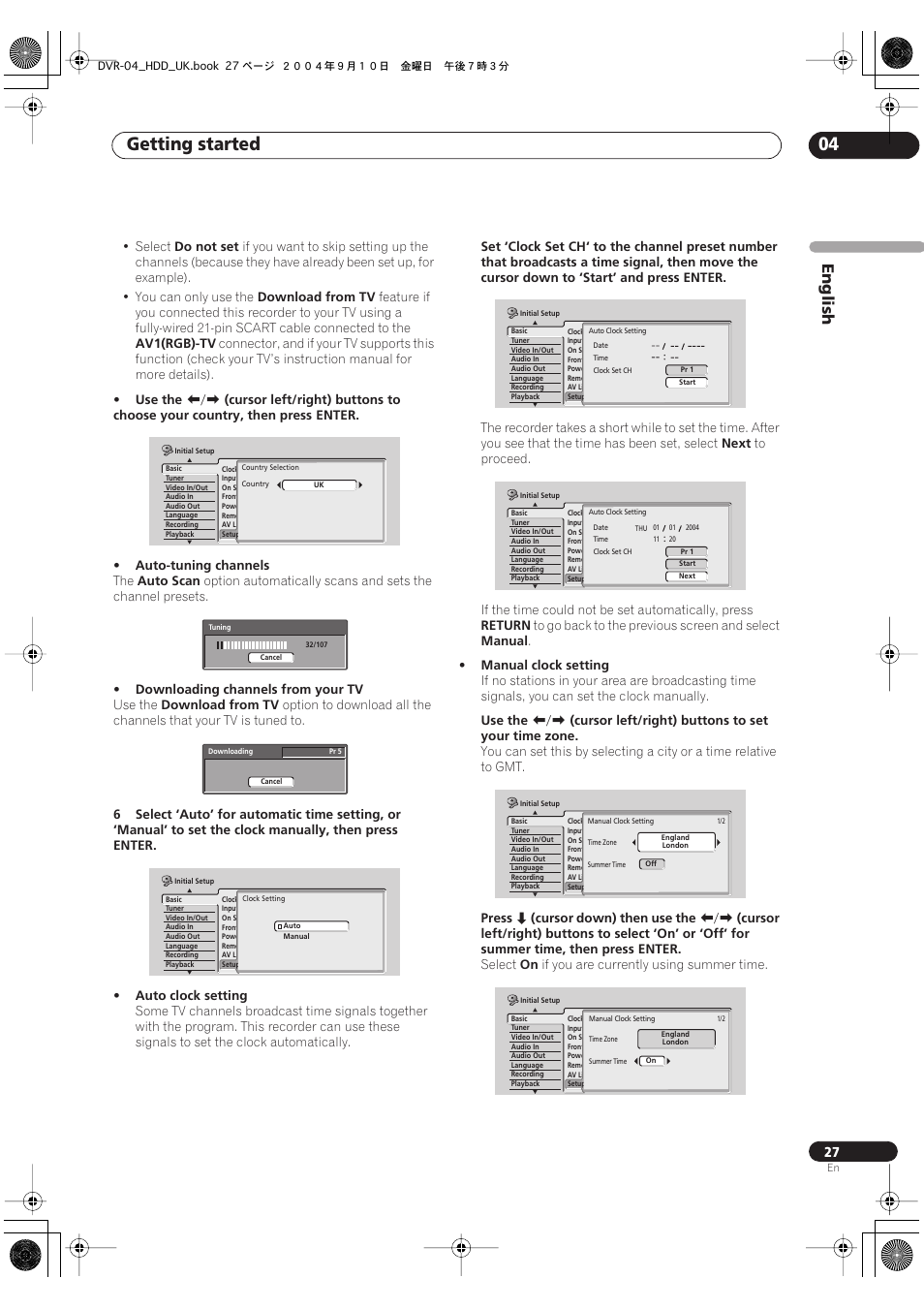 Getting started 04, English | Pioneer OPERATING INSTRUCTIONS DVR-920H User Manual | Page 27 / 140