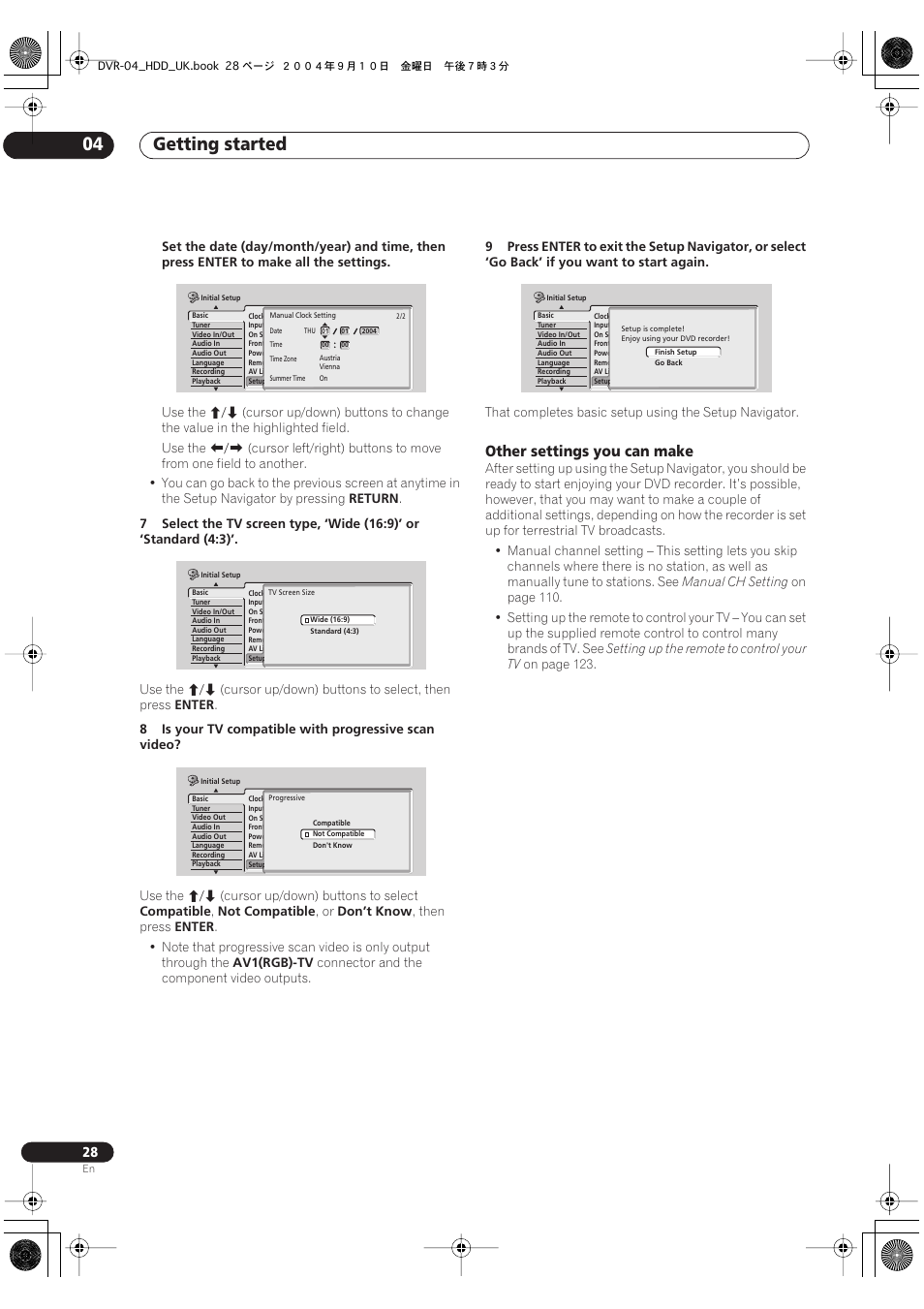 Getting started 04, Other settings you can make | Pioneer OPERATING INSTRUCTIONS DVR-920H User Manual | Page 28 / 140