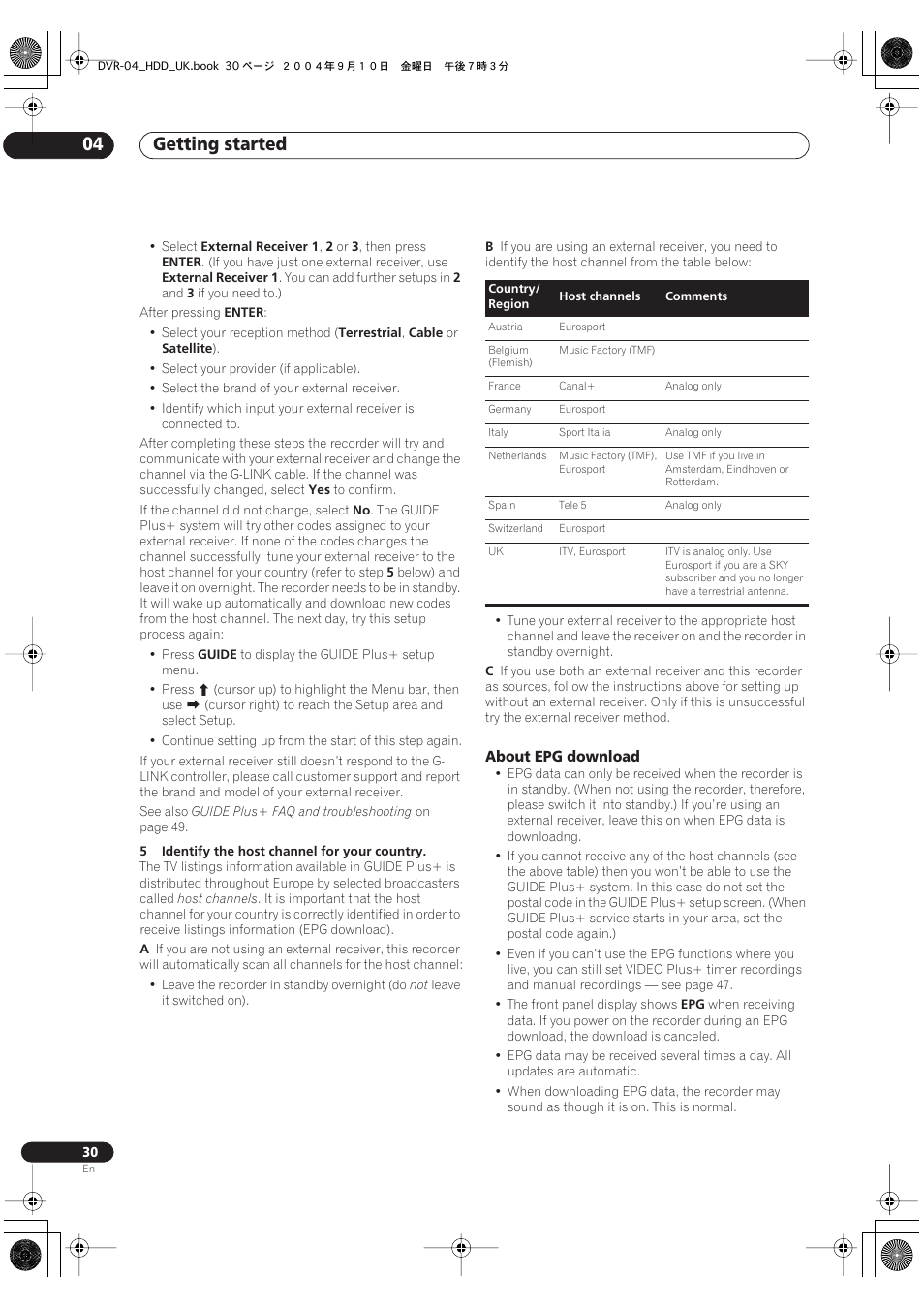 Getting started 04 | Pioneer OPERATING INSTRUCTIONS DVR-920H User Manual | Page 30 / 140
