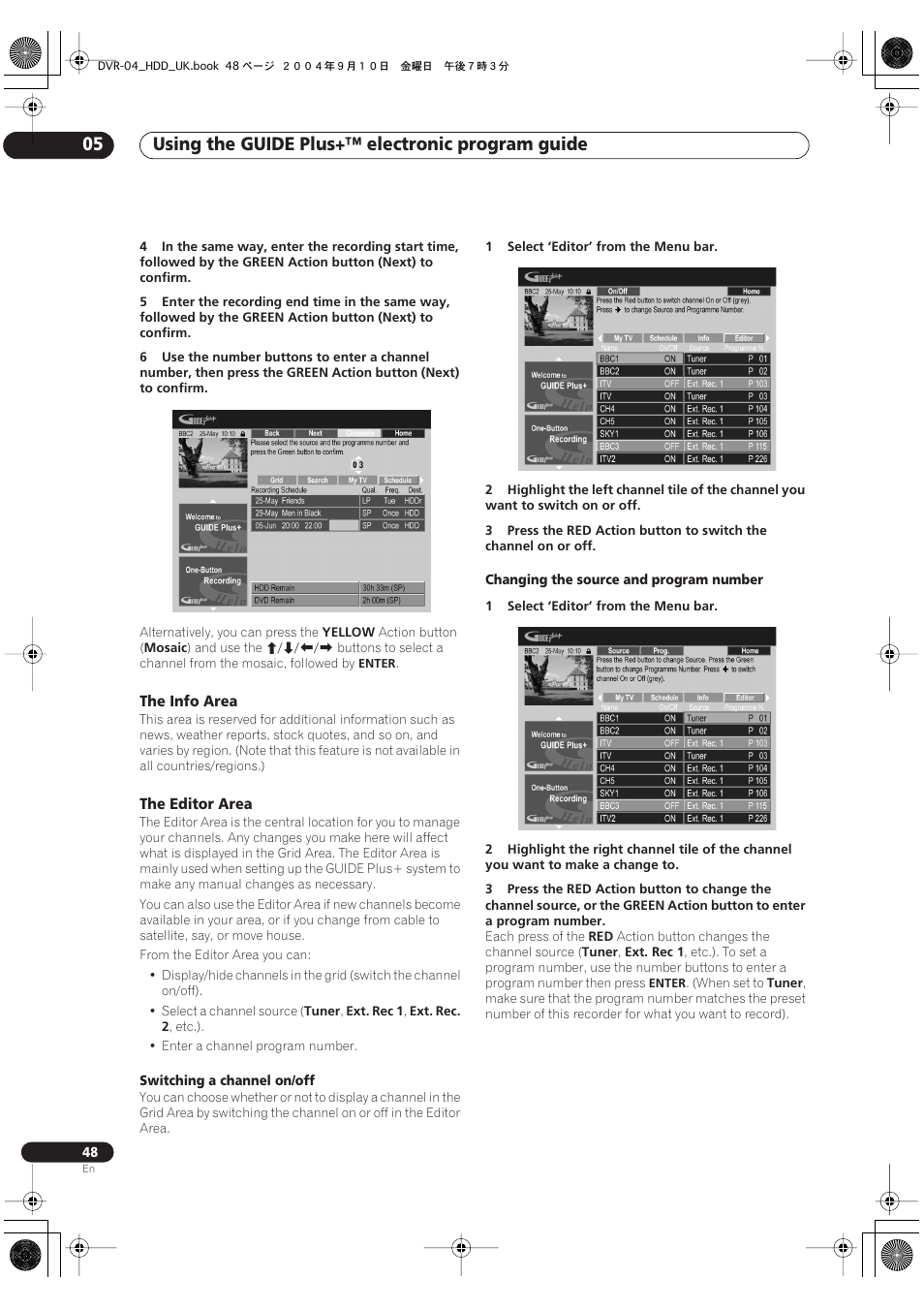 Using the guide plus+™ electronic program guide 05 | Pioneer OPERATING INSTRUCTIONS DVR-920H User Manual | Page 48 / 140