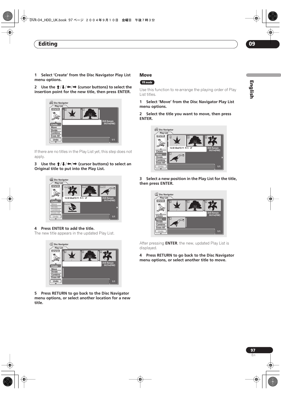 Editing 09, English, Move | Pioneer OPERATING INSTRUCTIONS DVR-920H User Manual | Page 97 / 140