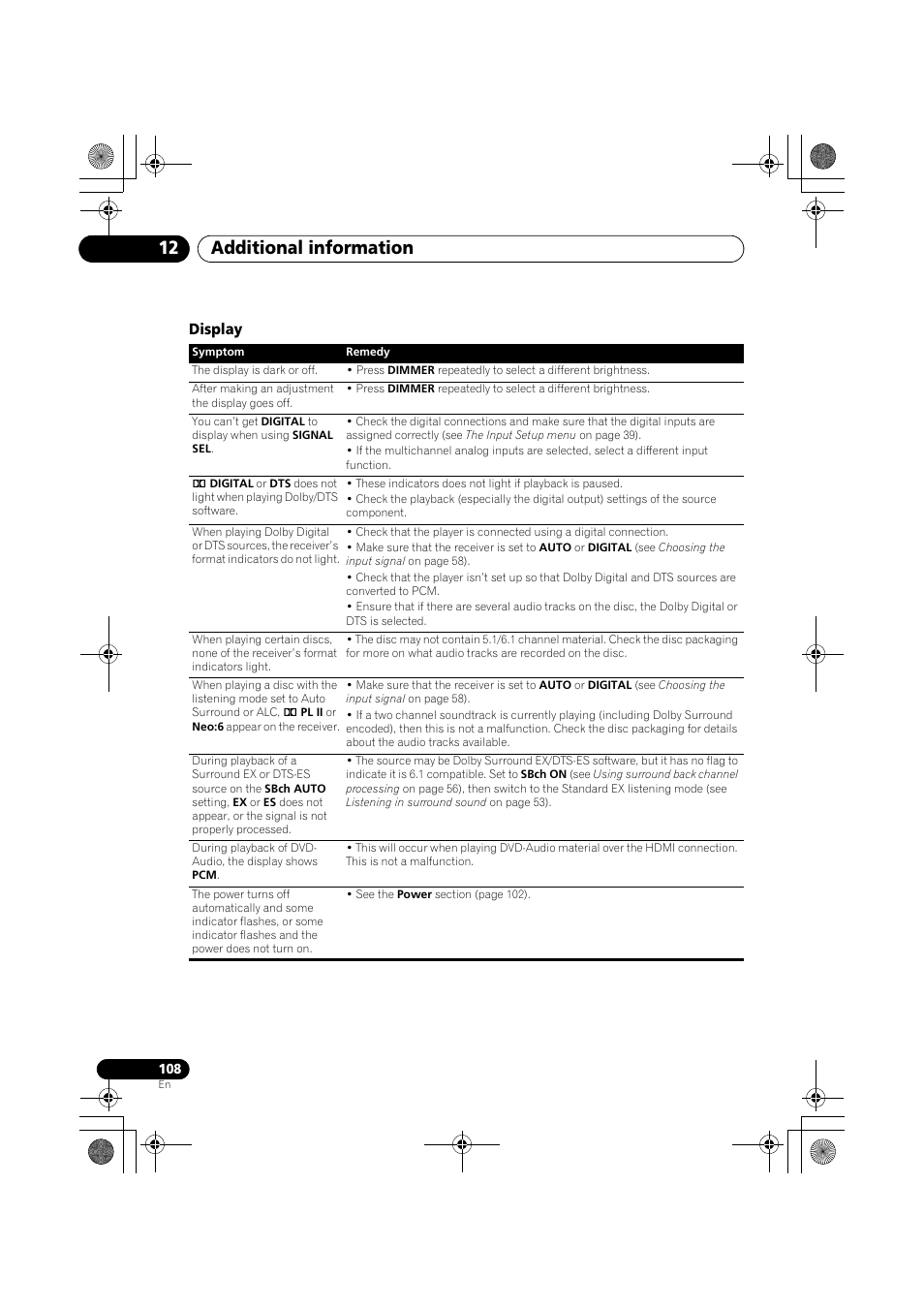 Display, Additional information 12 | Pioneer VSX-919AH-K User Manual | Page 108 / 128