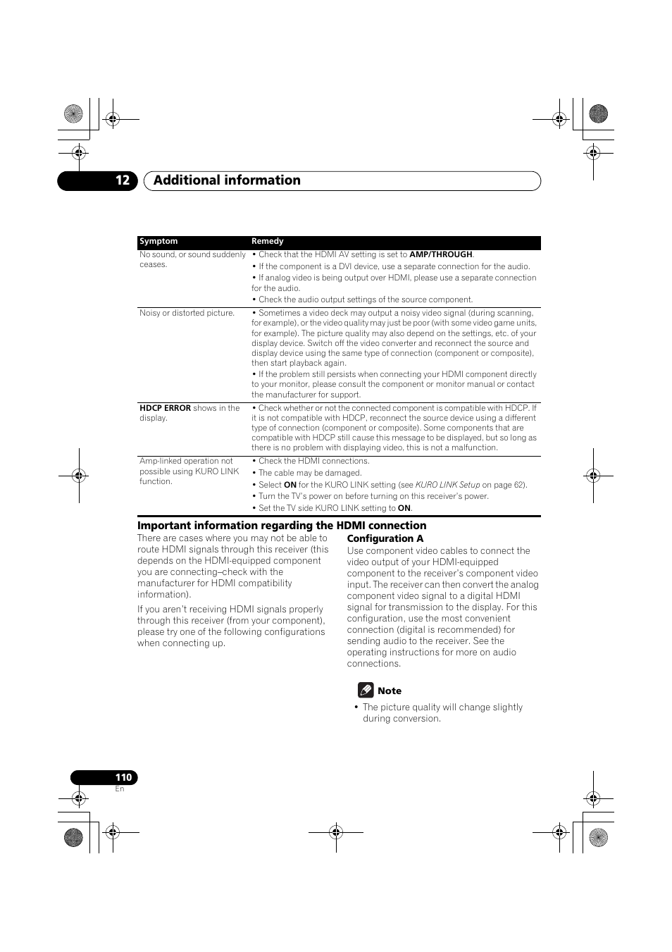 Configuration a, Note, Additional information 12 | Pioneer VSX-919AH-K User Manual | Page 110 / 128