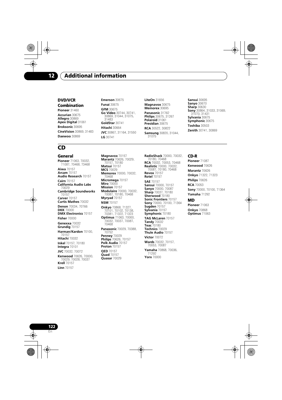 Dvd/vcr combination, General, Cd-r | Additional information 12 | Pioneer VSX-919AH-K User Manual | Page 122 / 128