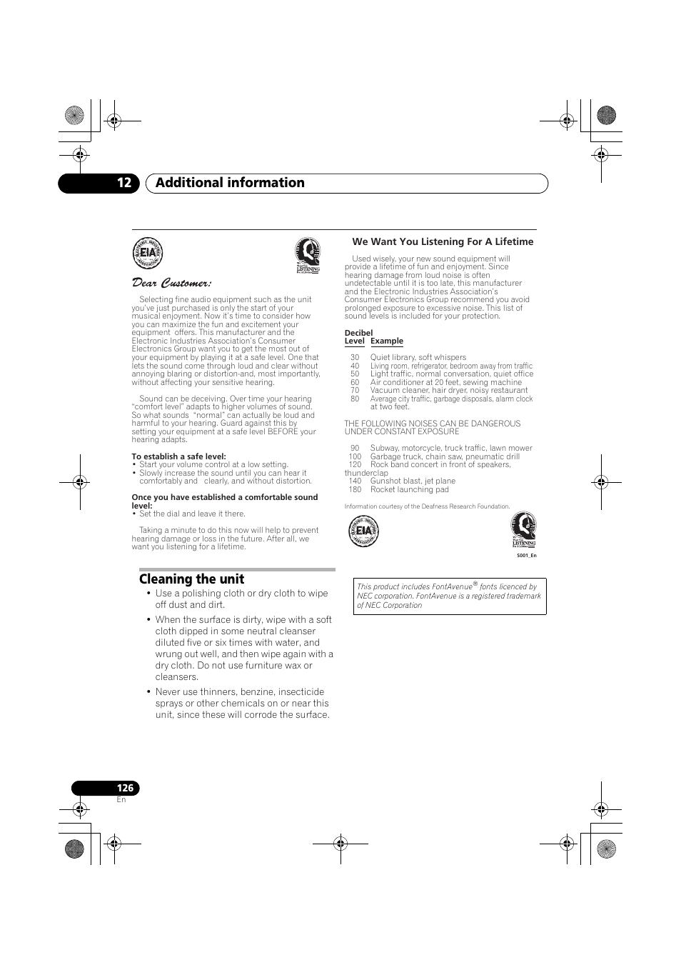 Cleaning the unit, Additional information 12 | Pioneer VSX-919AH-K User Manual | Page 126 / 128