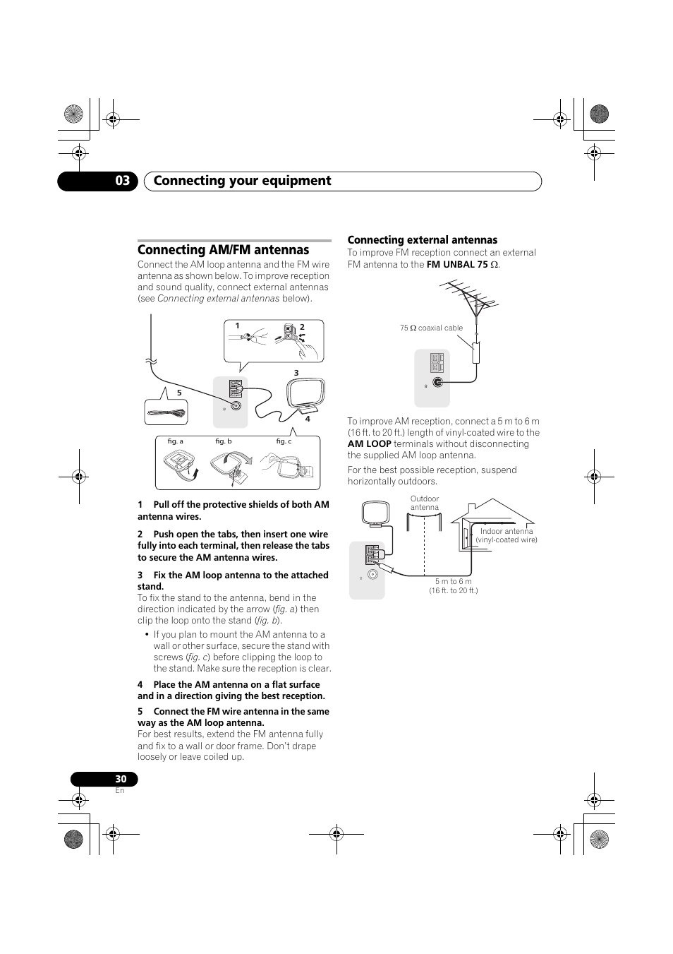 Connecting am/fm antennas, 3 fix the am loop antenna to the attached stand, Connecting external antennas | Connecting your equipment 03 | Pioneer VSX-919AH-K User Manual | Page 30 / 128