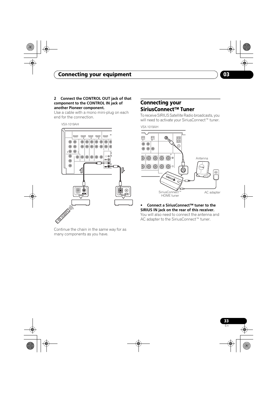 Connecting your siriusconnect™ tuner, Connecting your equipment 03 | Pioneer VSX-919AH-K User Manual | Page 33 / 128