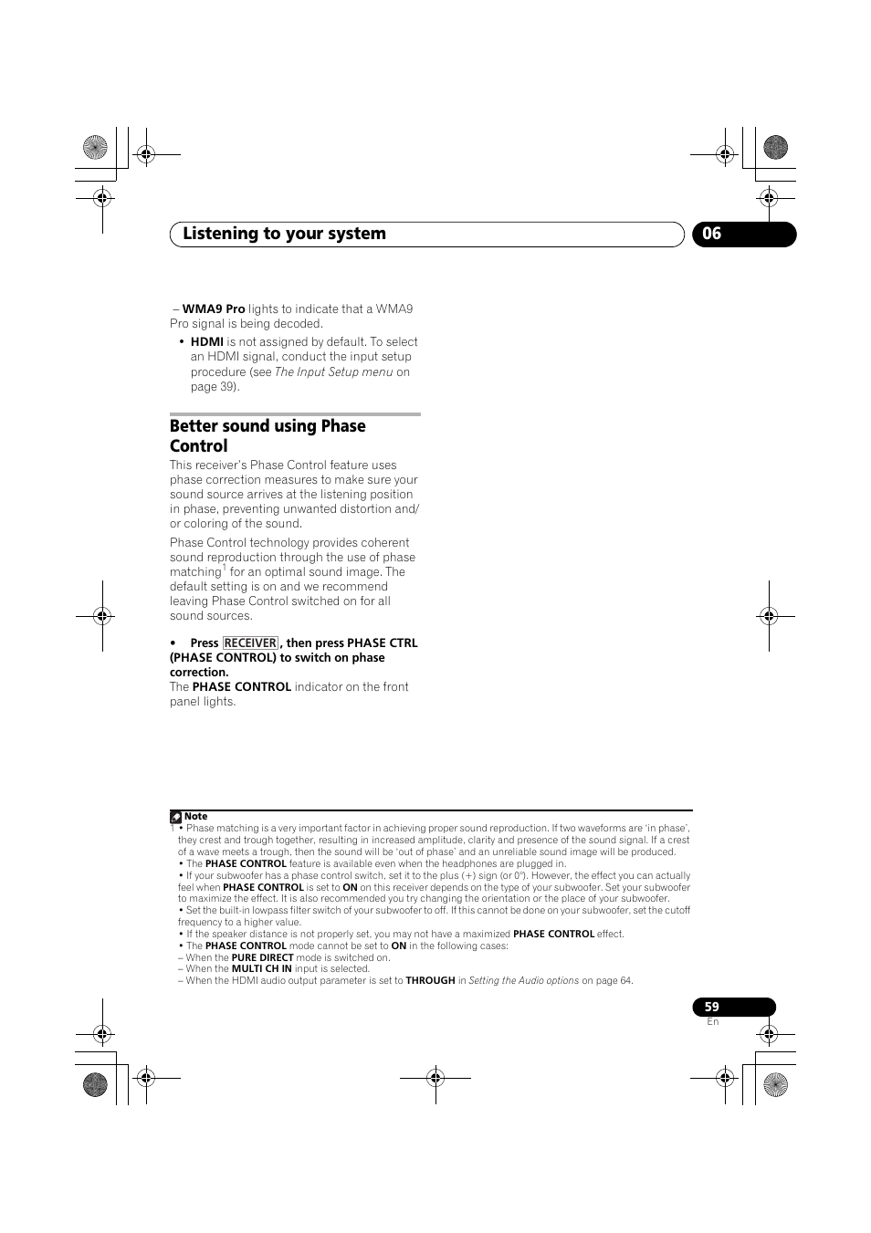 Better sound using phase control, Listening to your system 06 | Pioneer VSX-919AH-K User Manual | Page 59 / 128