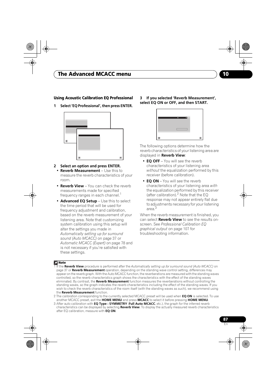 Using acoustic calibration eq professional, 1 select ‘eq professional’, then press enter, 2 select an option and press enter | The advanced mcacc menu 10 | Pioneer VSX-919AH-K User Manual | Page 87 / 128