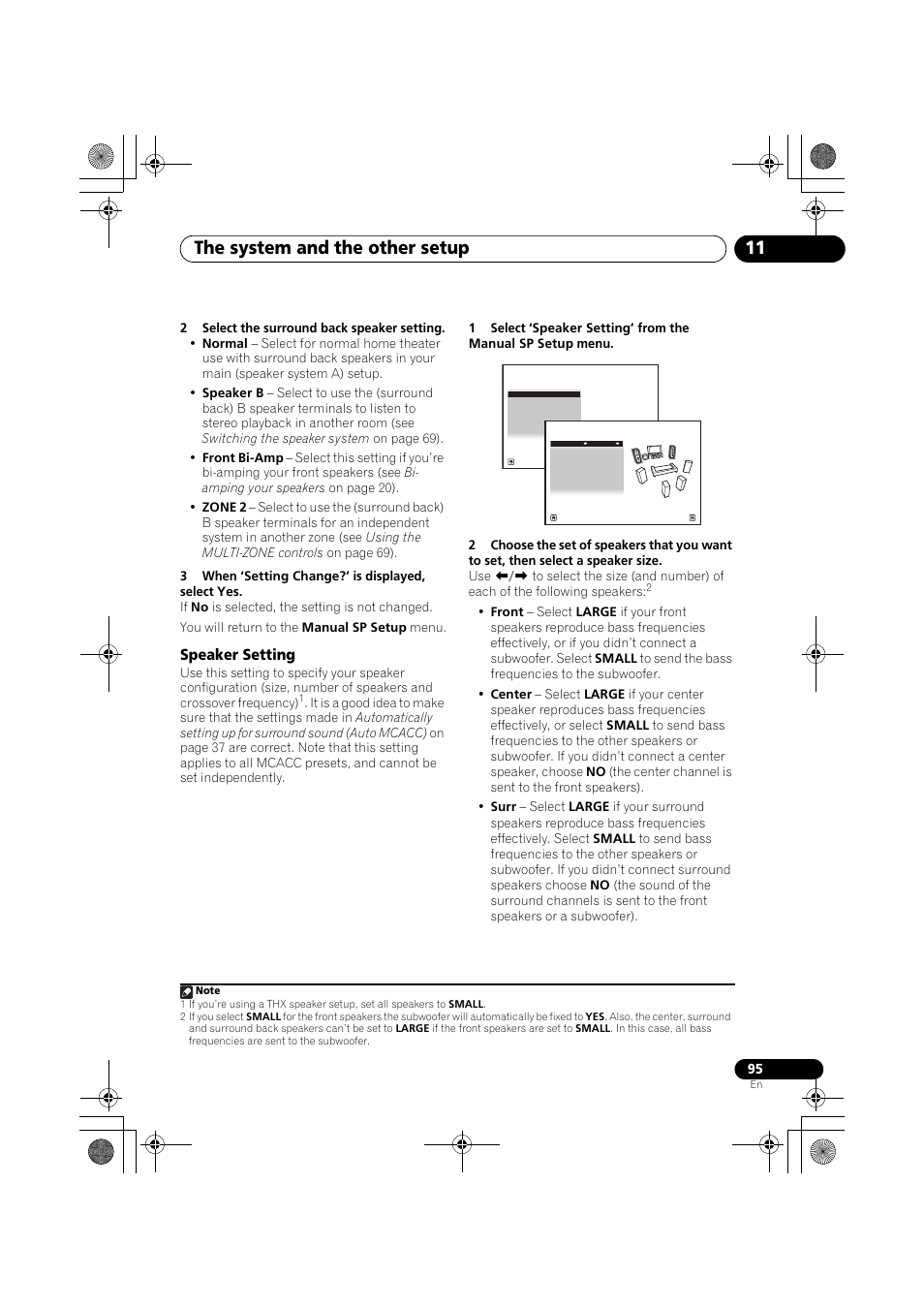 2 select the surround back speaker setting, 3 when ‘setting change?’ is displayed, select yes, Speaker setting | Speaker setting on, The system and the other setup 11 | Pioneer VSX-919AH-K User Manual | Page 95 / 128