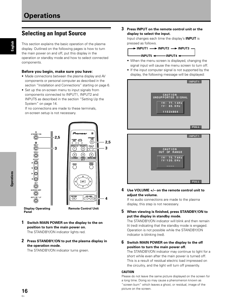 Operations, Selecting an input source, Before you begin, make sure you have | Pioneer Video Card PDA-5002 User Manual | Page 16 / 33