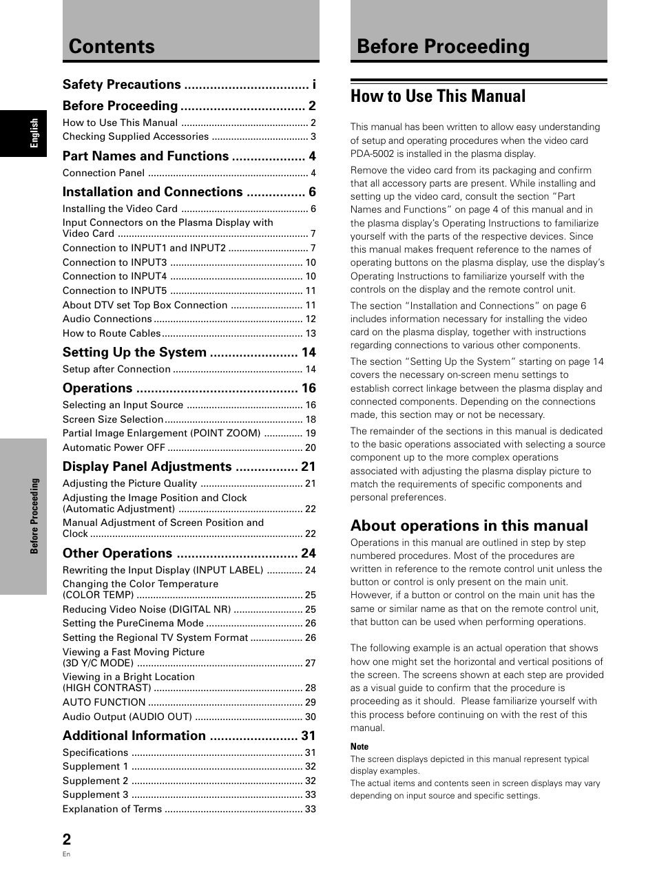 Pioneer Video Card PDA-5002 User Manual | Page 2 / 33