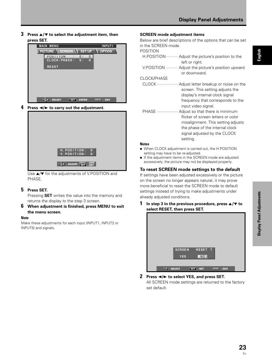 Display panel adjustments | Pioneer Video Card PDA-5002 User Manual | Page 23 / 33