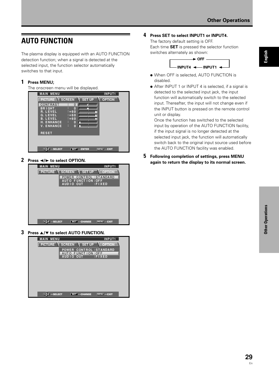 Auto function, Other operations | Pioneer Video Card PDA-5002 User Manual | Page 29 / 33