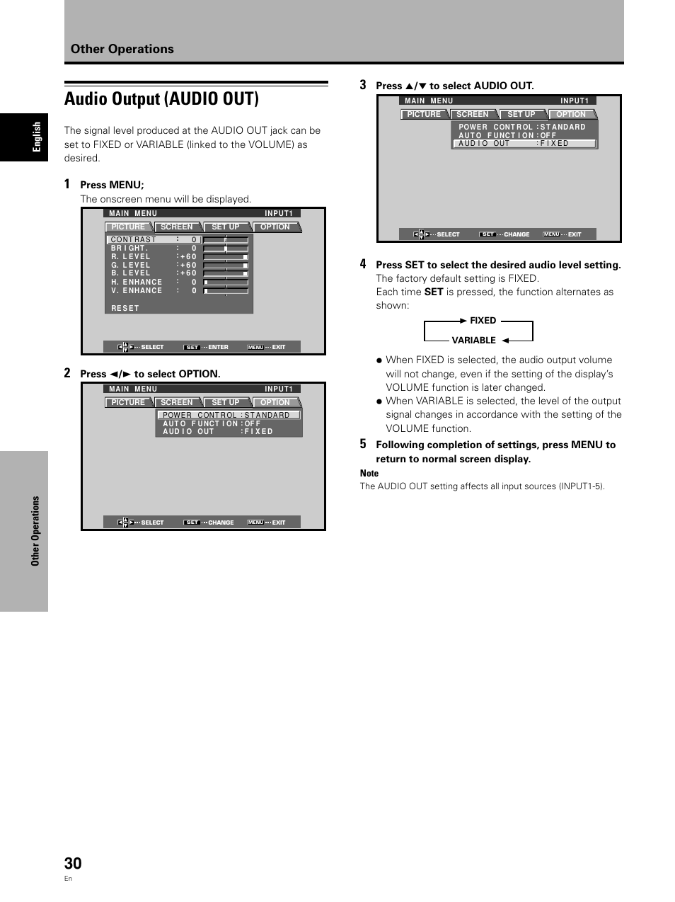 Audio output (audio out), Other operations | Pioneer Video Card PDA-5002 User Manual | Page 30 / 33