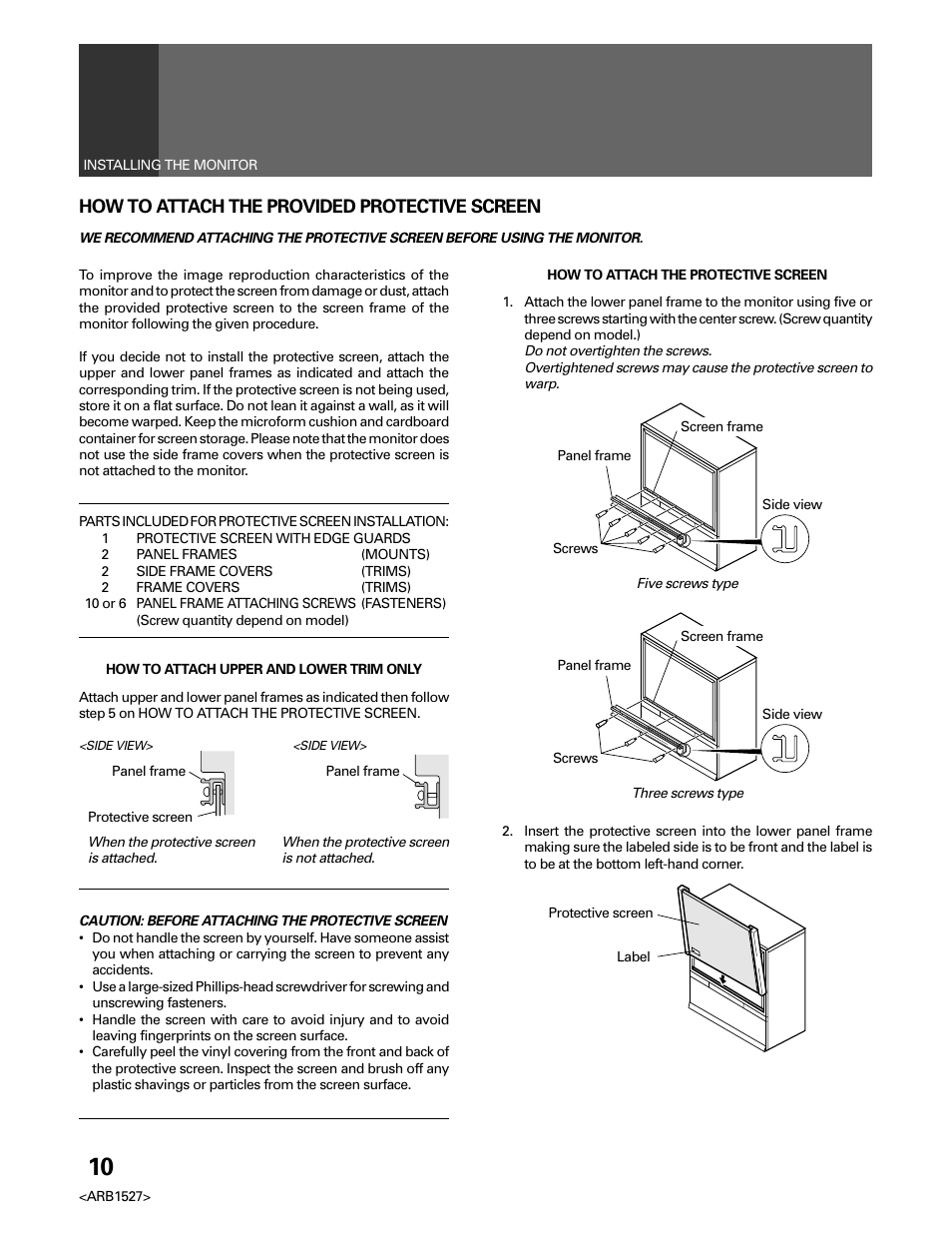 How to attach the provided protective screen | Pioneer Elite PRO 510HD User Manual | Page 10 / 92