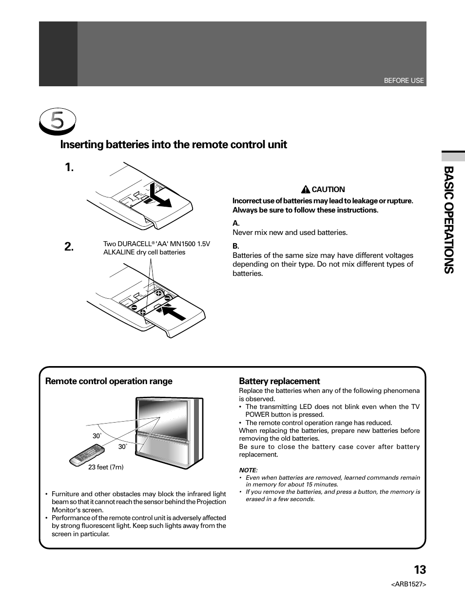 13 basic opera tions, Inserting batteries into the remote control unit | Pioneer Elite PRO 510HD User Manual | Page 13 / 92