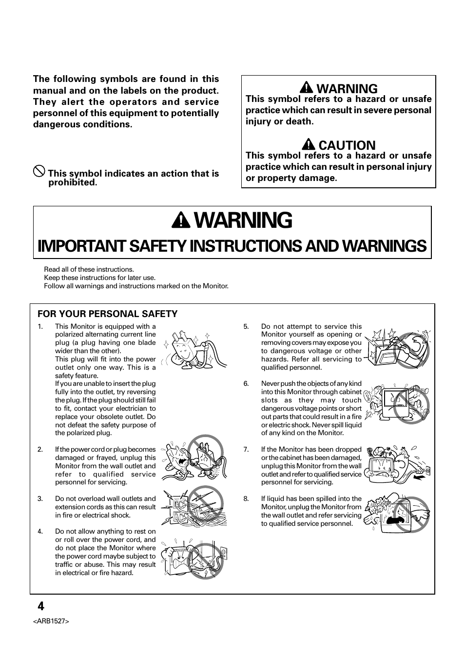 Warning, Important safety instructions and warnings, Caution | Pioneer Elite PRO 510HD User Manual | Page 4 / 92