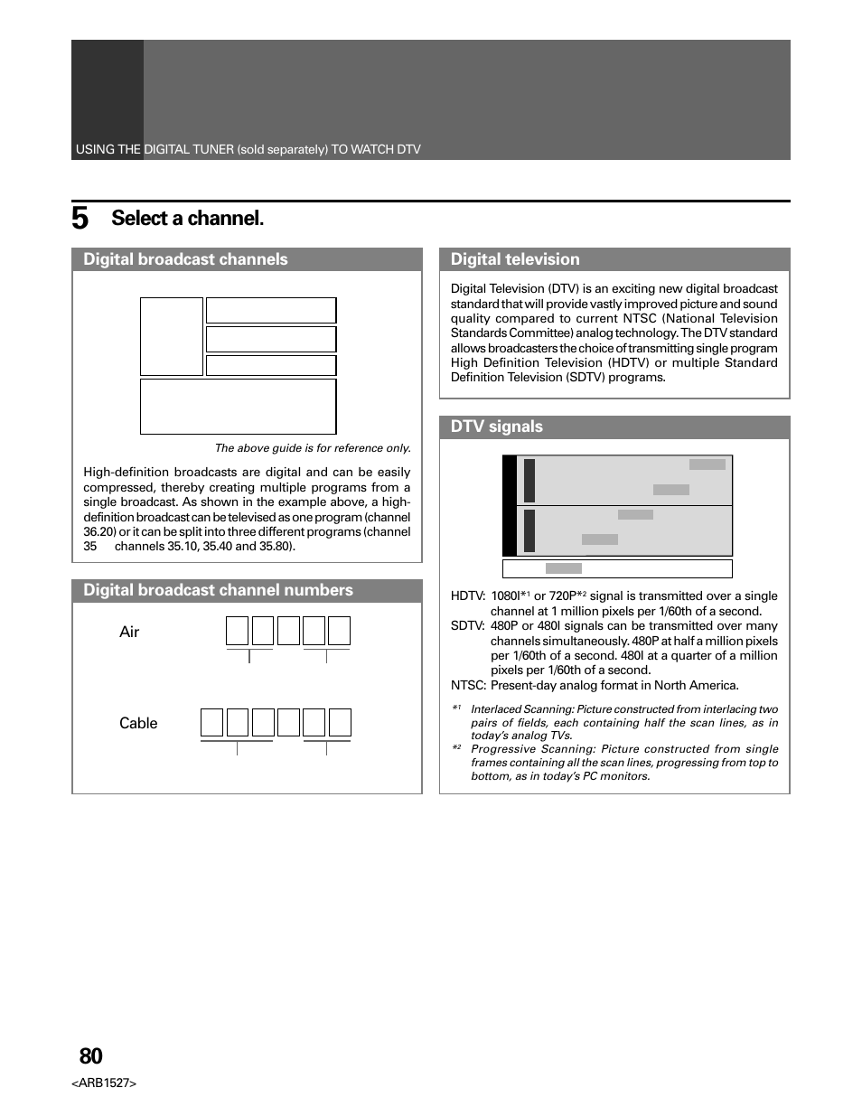 Select a channel, Digital broadcast channels, Digital broadcast channel numbers | Digital television, Dtv signals, Cable | Pioneer Elite PRO 510HD User Manual | Page 80 / 92