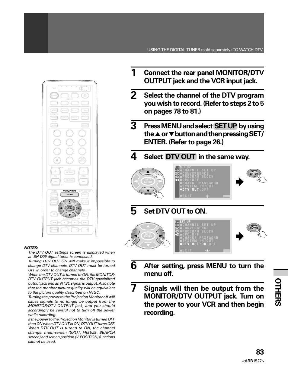 83 others, Select dtv out in the same way, Set dtv out to on | After setting, press menu to turn the menu off | Pioneer Elite PRO 510HD User Manual | Page 83 / 92