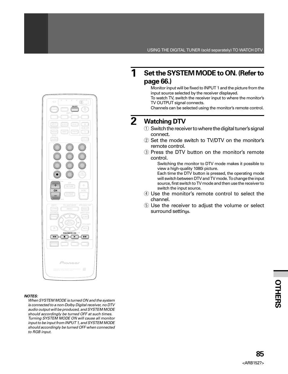 85 others, Set the system mode to on. (refer to page 66.), Watching dtv | Arb1527 | Pioneer Elite PRO 510HD User Manual | Page 85 / 92