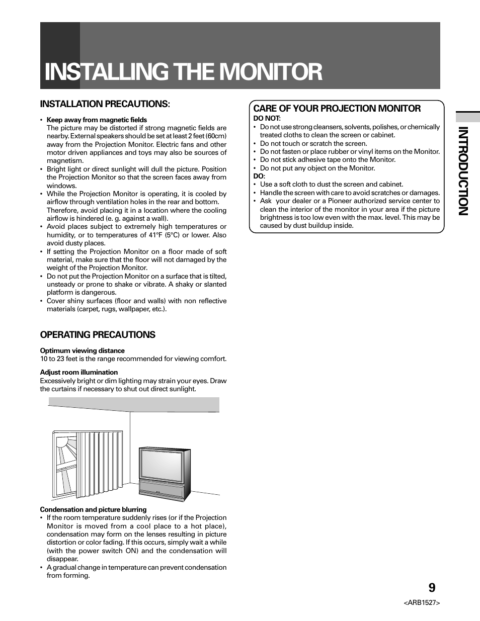 Installing the monitor, Introduction | Pioneer Elite PRO 510HD User Manual | Page 9 / 92