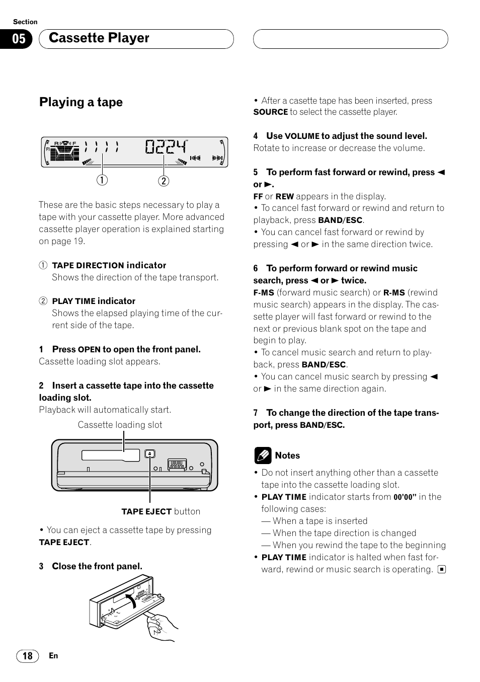 Cassette player playing a tape 18, Cassette player, Playing a tape | Pioneer KEH-P6020RB User Manual | Page 18 / 116