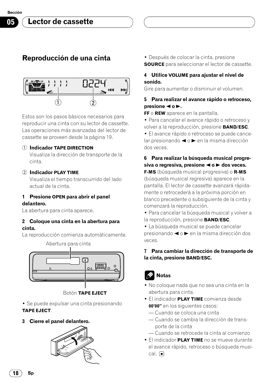 Lector de cassette reproducción de una cinta 18, Lector de cassette, Reproducción de una cinta | Pioneer KEH-P6020RB User Manual | Page 56 / 116