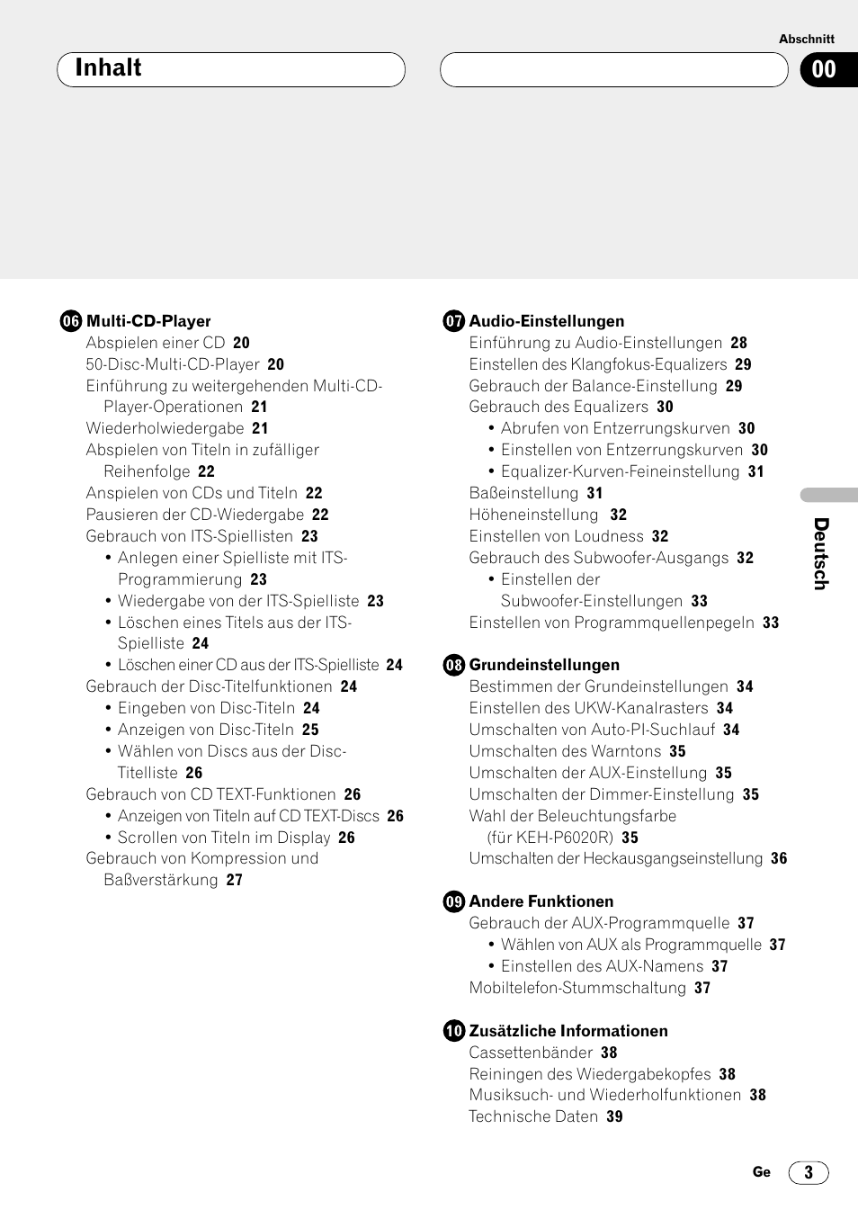 Inhalt | Pioneer KEH-P6020RB User Manual | Page 79 / 116