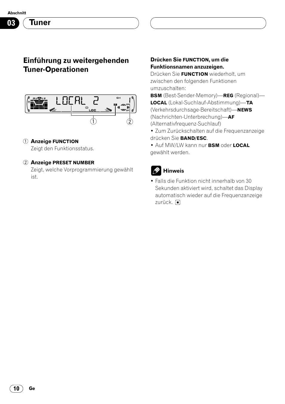 Einführung zu weitergehenden tuner, Operationen 10, Tuner | Einführung zu weitergehenden tuner-operationen | Pioneer KEH-P6020RB User Manual | Page 86 / 116