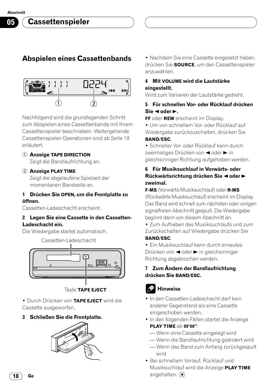 Cassettenspieler abspielen eines cassettenbands 18, Cassettenspieler, Abspielen eines cassettenbands | Pioneer KEH-P6020RB User Manual | Page 94 / 116