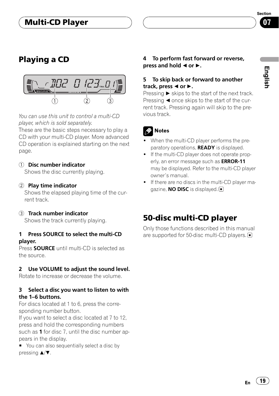 Playing a cd, Disc multi-cd player, Multi-cd player | Pioneer DEH-P2600R User Manual | Page 19 / 105