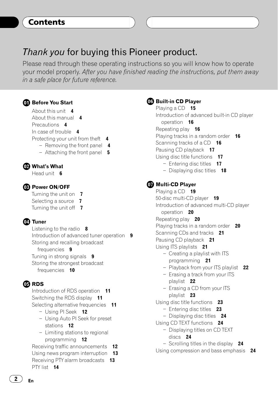 Pioneer DEH-P2600R User Manual | Page 2 / 105