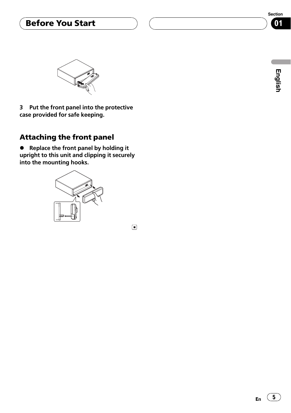 Attaching the front panel 5, Before you start | Pioneer DEH-P2600R User Manual | Page 5 / 105