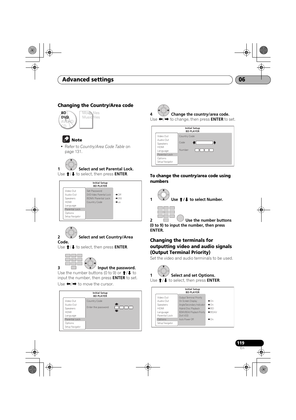 Changing the country/area code, Advanced settings 06 | Pioneer SX-LX03 User Manual | Page 119 / 132