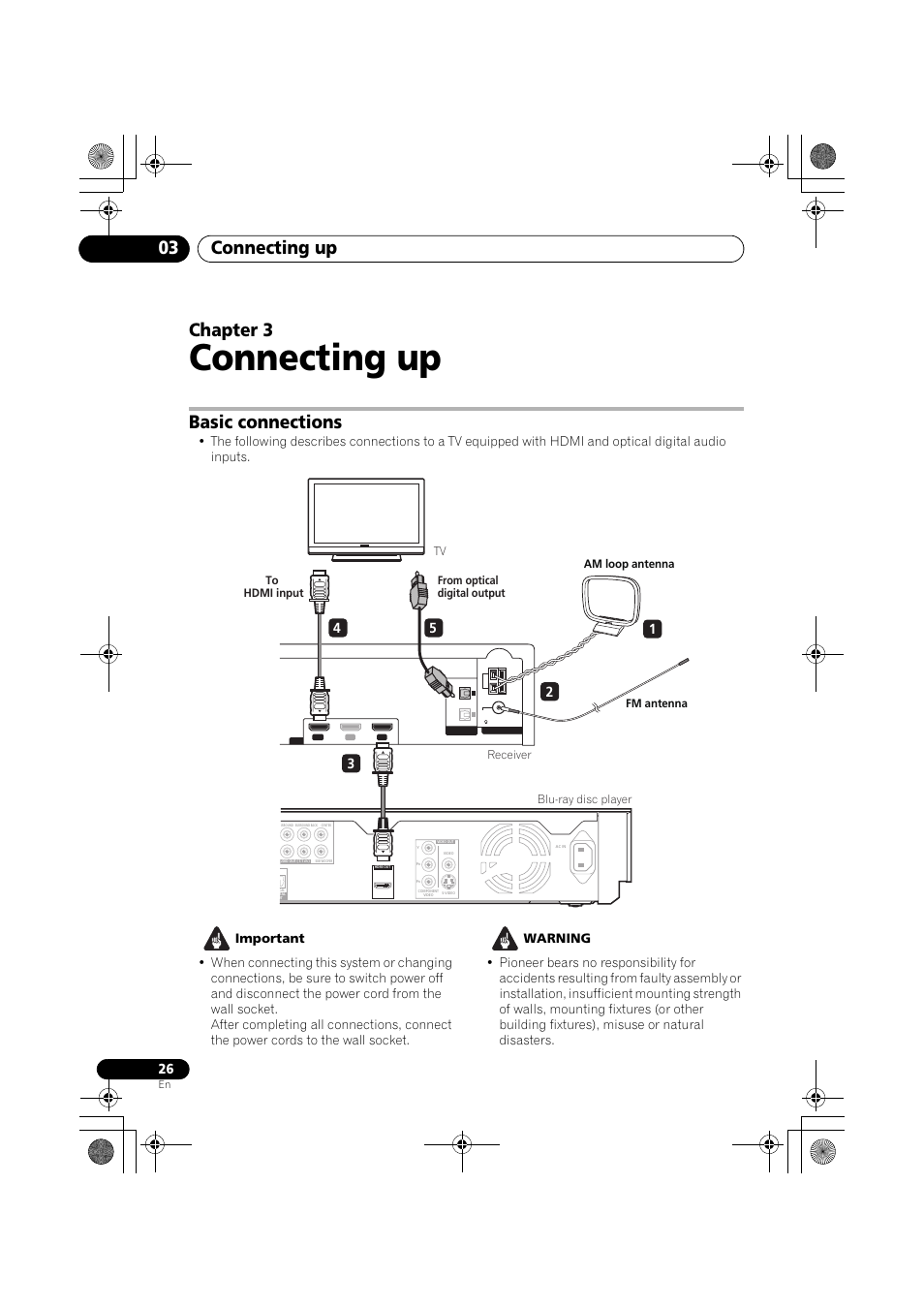 Basic connections, Connecting up, Connecting up 03 | Chapter 3 | Pioneer SX-LX03 User Manual | Page 26 / 132