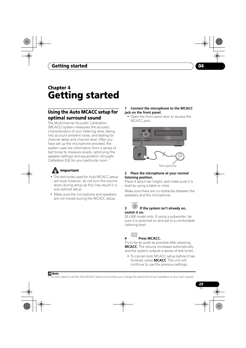 Getting started, Getting started 04, Chapter 4 | Pioneer SX-LX03 User Manual | Page 29 / 132