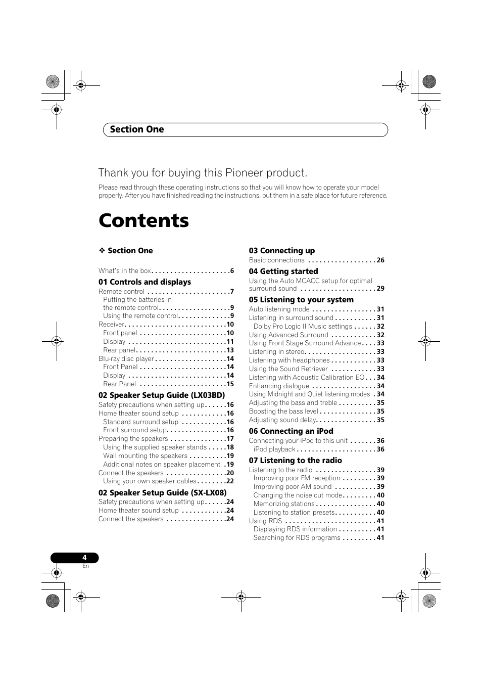 Pioneer SX-LX03 User Manual | Page 4 / 132