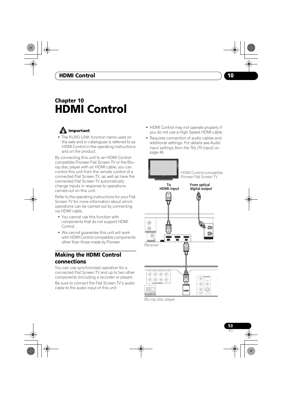 Making the hdmi control connections, Hdmi control, Hdmi control 10 | Chapter 10 | Pioneer SX-LX03 User Manual | Page 53 / 132