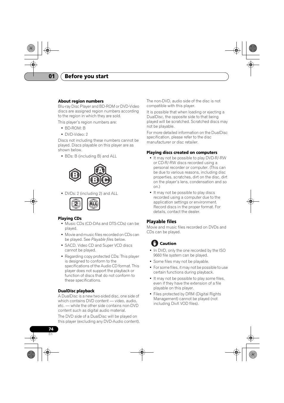 Playable files, Before you start 01 | Pioneer SX-LX03 User Manual | Page 74 / 132