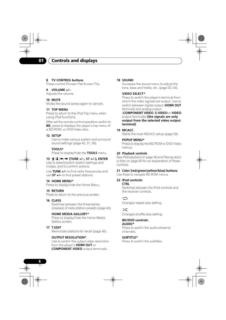 Controls and displays 01 | Pioneer SX-LX03 User Manual | Page 8 / 132