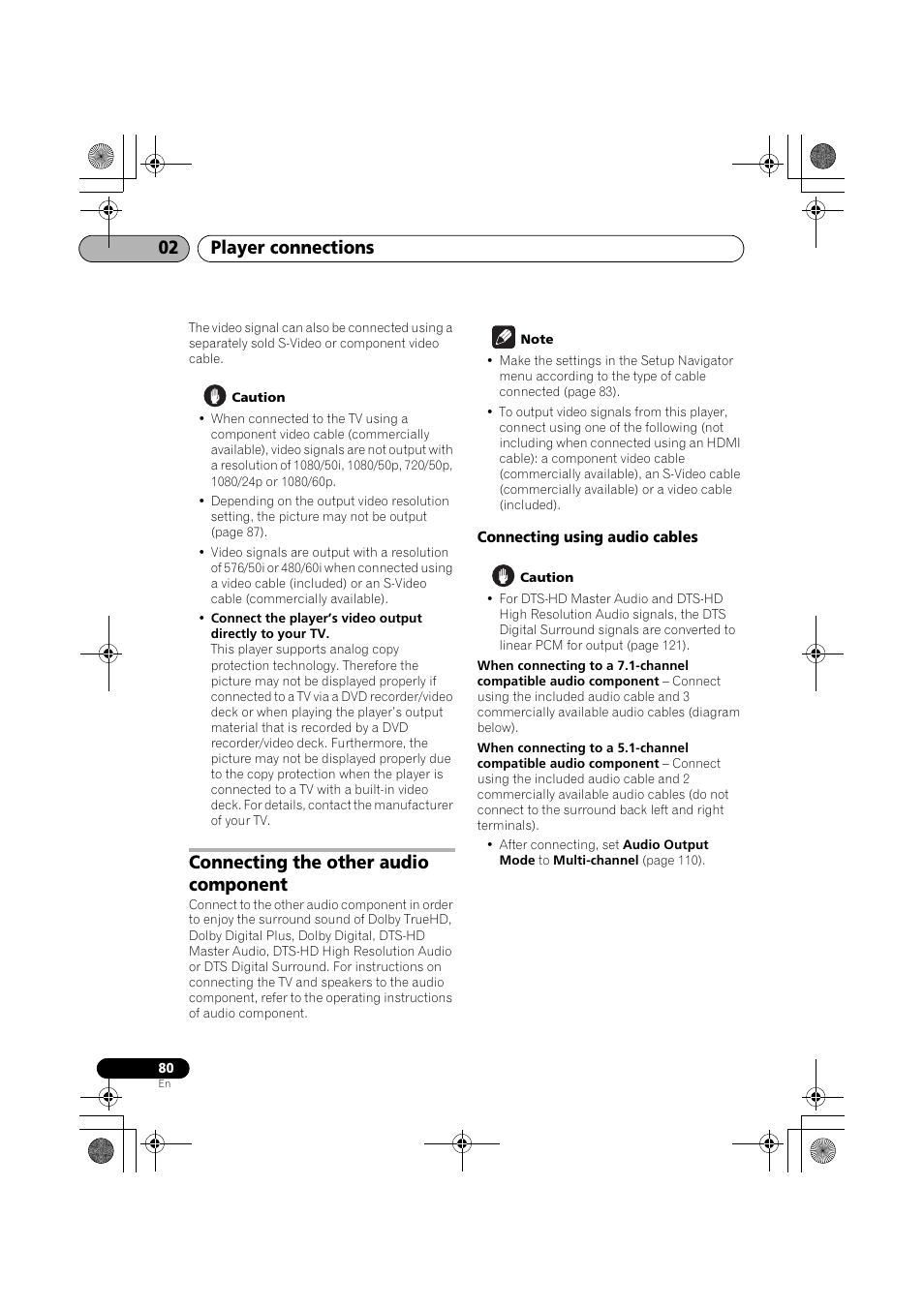 Connecting the other audio component, Connecting using audio cables, Player connections 02 | Pioneer SX-LX03 User Manual | Page 80 / 132